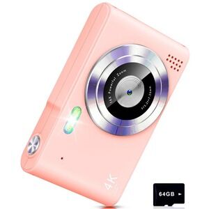 Aycy H15 4K UHD 48MP Digital Camera Pink 16X Zoom 64GB SD Card Compact CCD